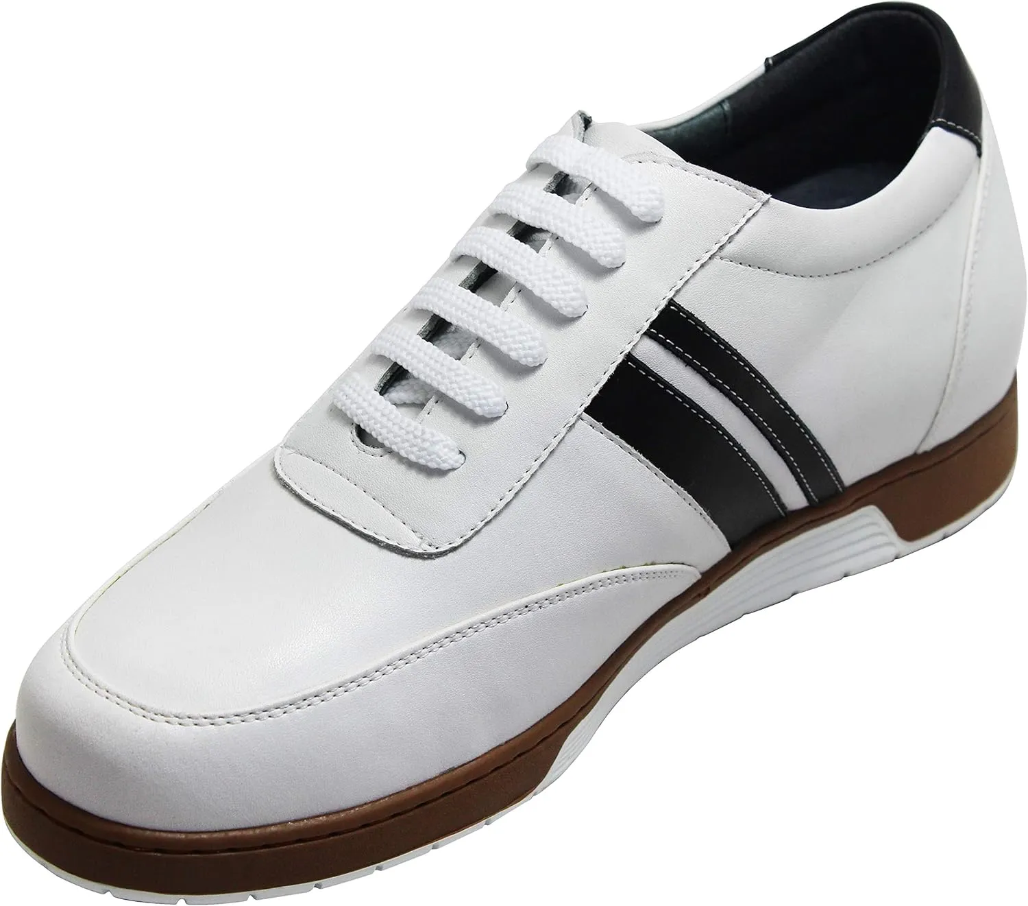 CALTO Men's Invisible Height Increasing Elevator Shoes - White Leather Lace-up Lightweight Clasic Casual Sneakers - 2.8 Inches Taller - Y2821 - Size 8 D(M) US