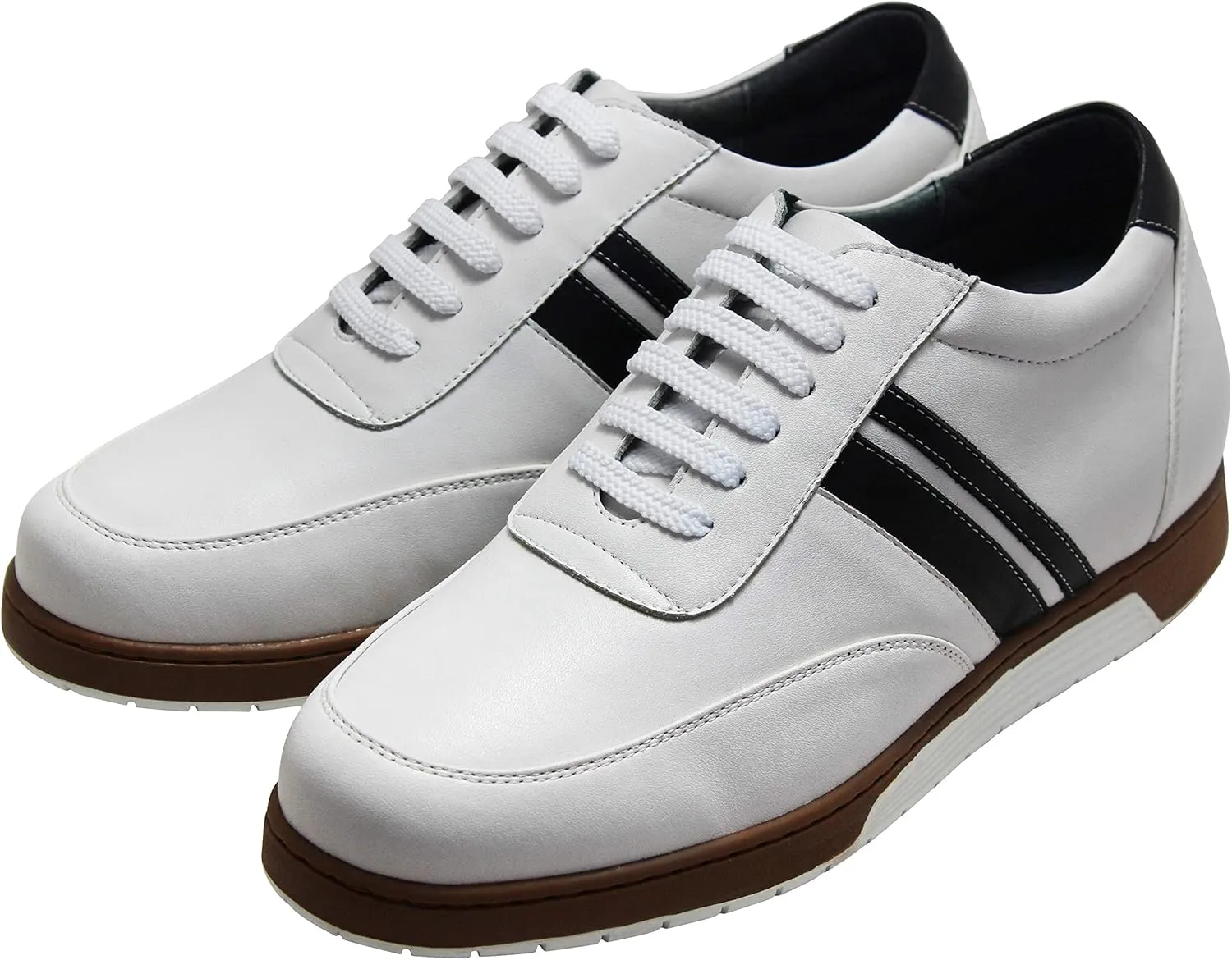 CALTO Men's Invisible Height Increasing Elevator Shoes - White Leather Lace-up Lightweight Clasic Casual Sneakers - 2.8 Inches Taller - Y2821 - Size 8 D(M) US