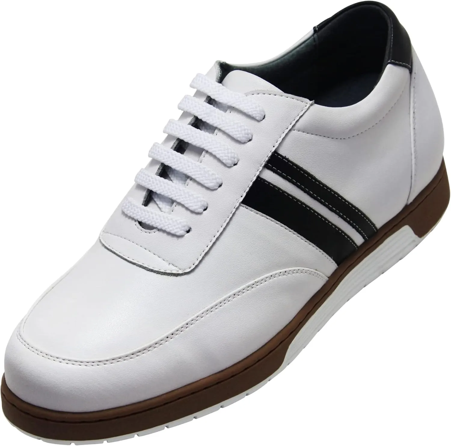 CALTO Men's Invisible Height Increasing Elevator Shoes - White Leather Lace-up Lightweight Clasic Casual Sneakers - 2.8 Inches Taller - Y2821 - Size 8 D(M) US