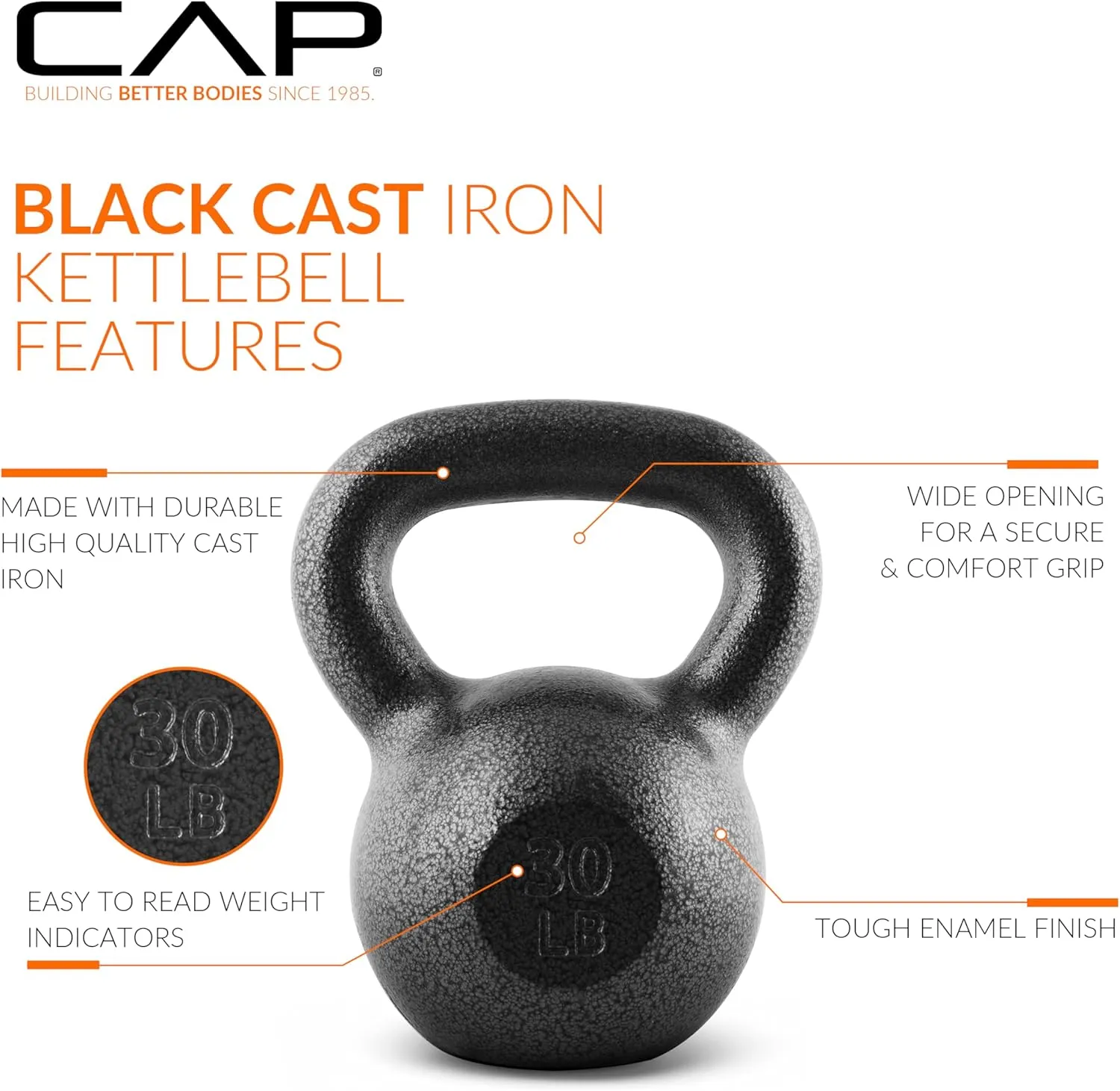 CAP Barbell Black Cast Iron Kettlebell Single or Set | 10-80 Lbs