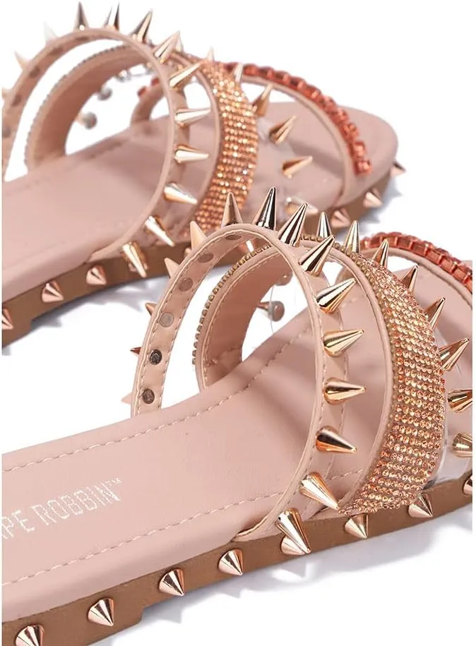 Cape Robbin Women's Studded Slide Sandals - Flat Slip-On Fashion Slides with Spikes - Comfortable Summer Sandals 2025 (Xtreme)