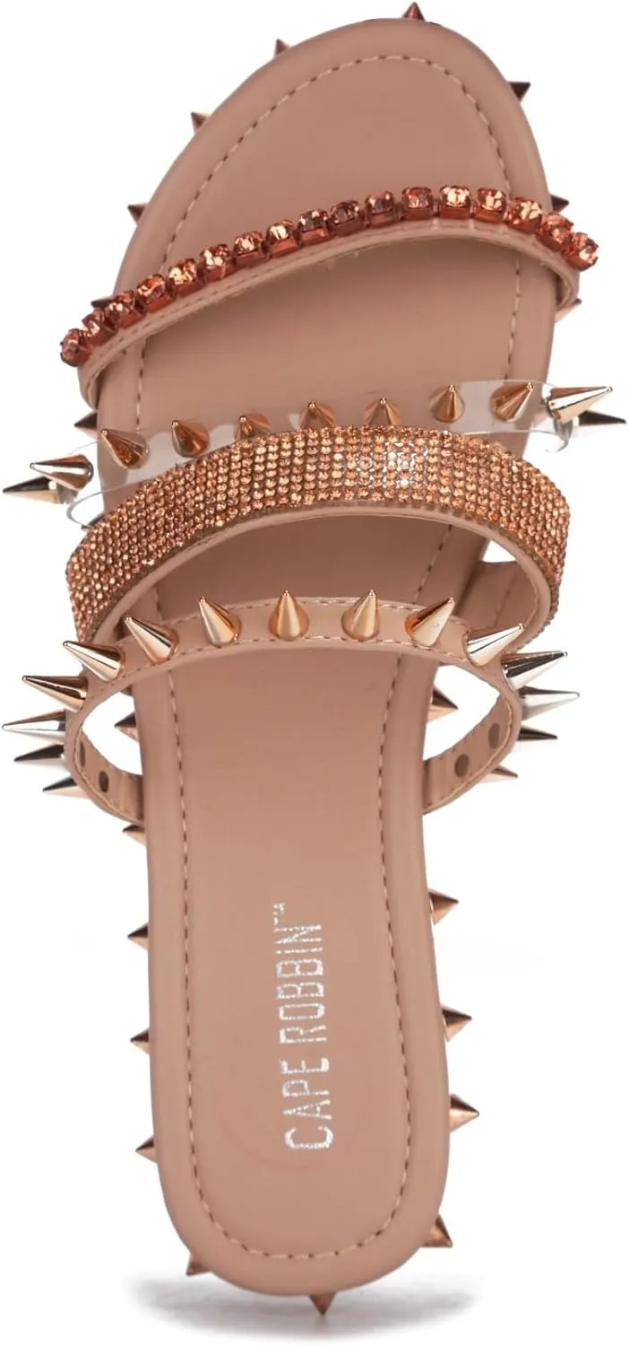 Cape Robbin Women's Studded Slide Sandals - Flat Slip-On Fashion Slides with Spikes - Comfortable Summer Sandals 2025 (Xtreme)