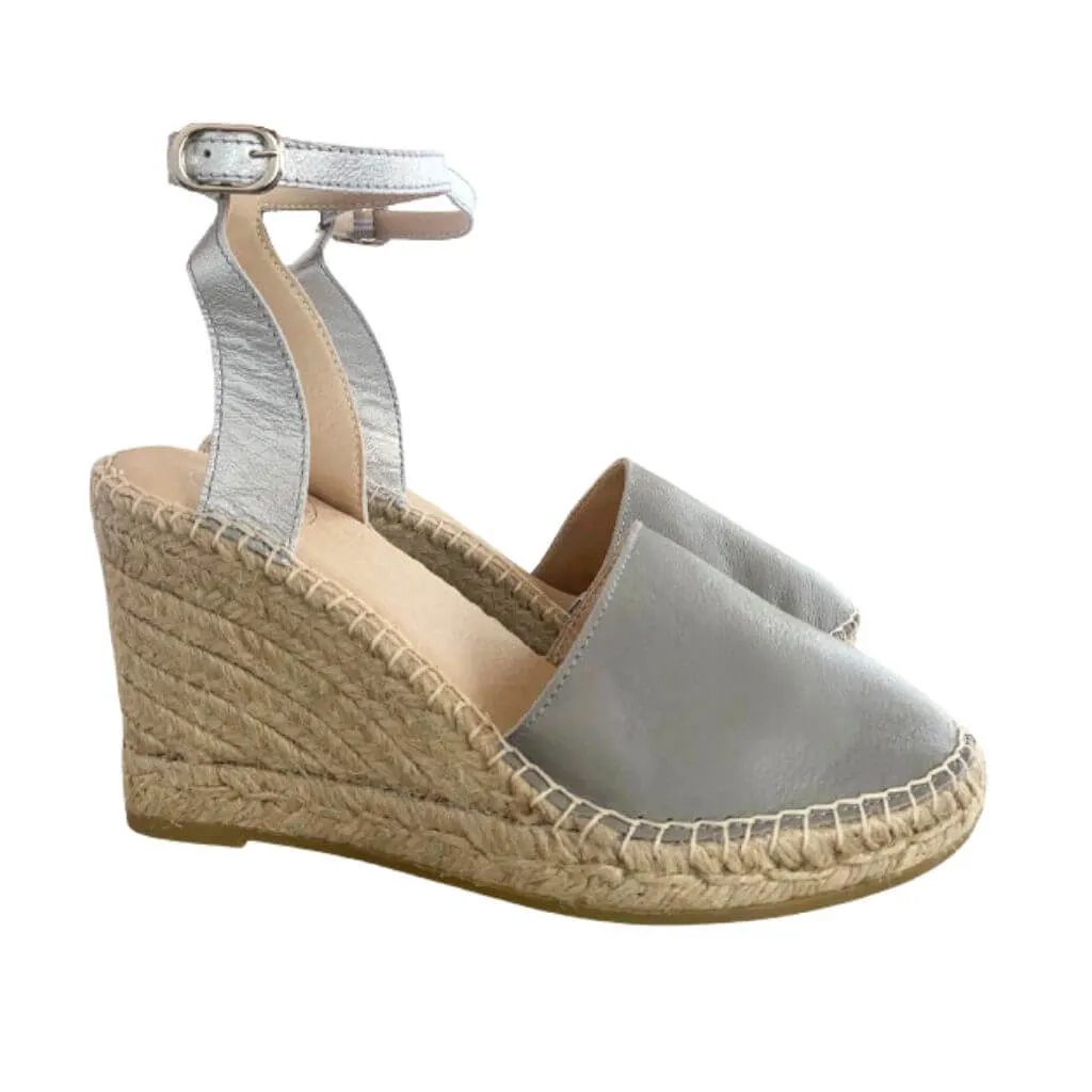 Carla Espadrille Wedge in Silver Grey