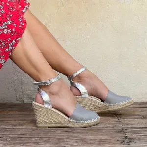 Carla Espadrille Wedge in Silver Grey
