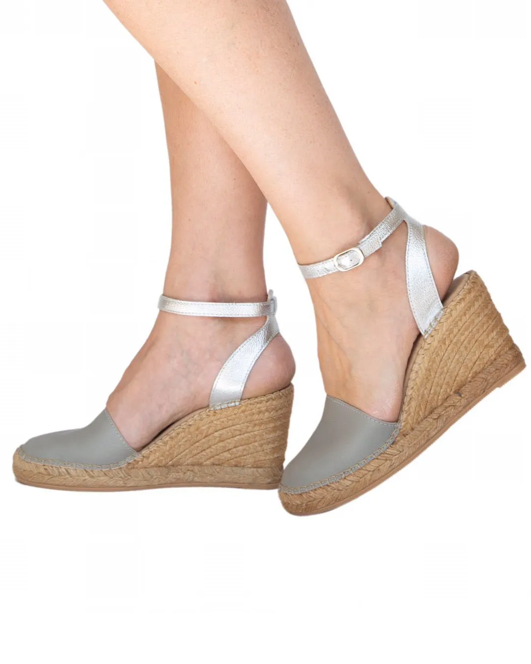 Carla Espadrille Wedge in Silver Grey