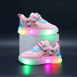 Cartoon LED Light-Up Sneakers for Girls - Leather Sports Shoes (1-6 Years)