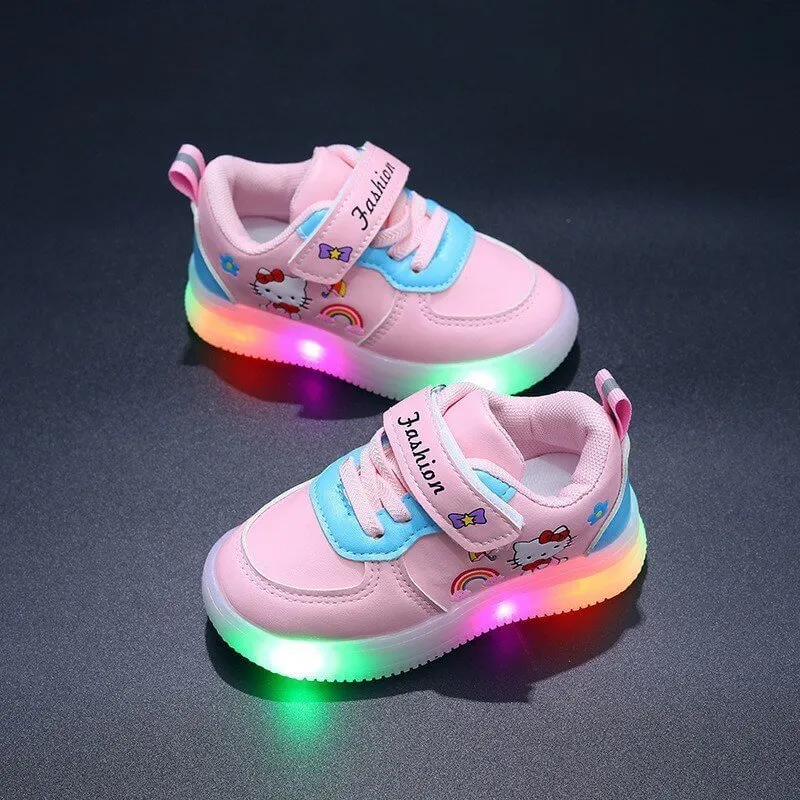 Cartoon LED Light-Up Sneakers for Girls - Leather Sports Shoes (1-6 Years)
