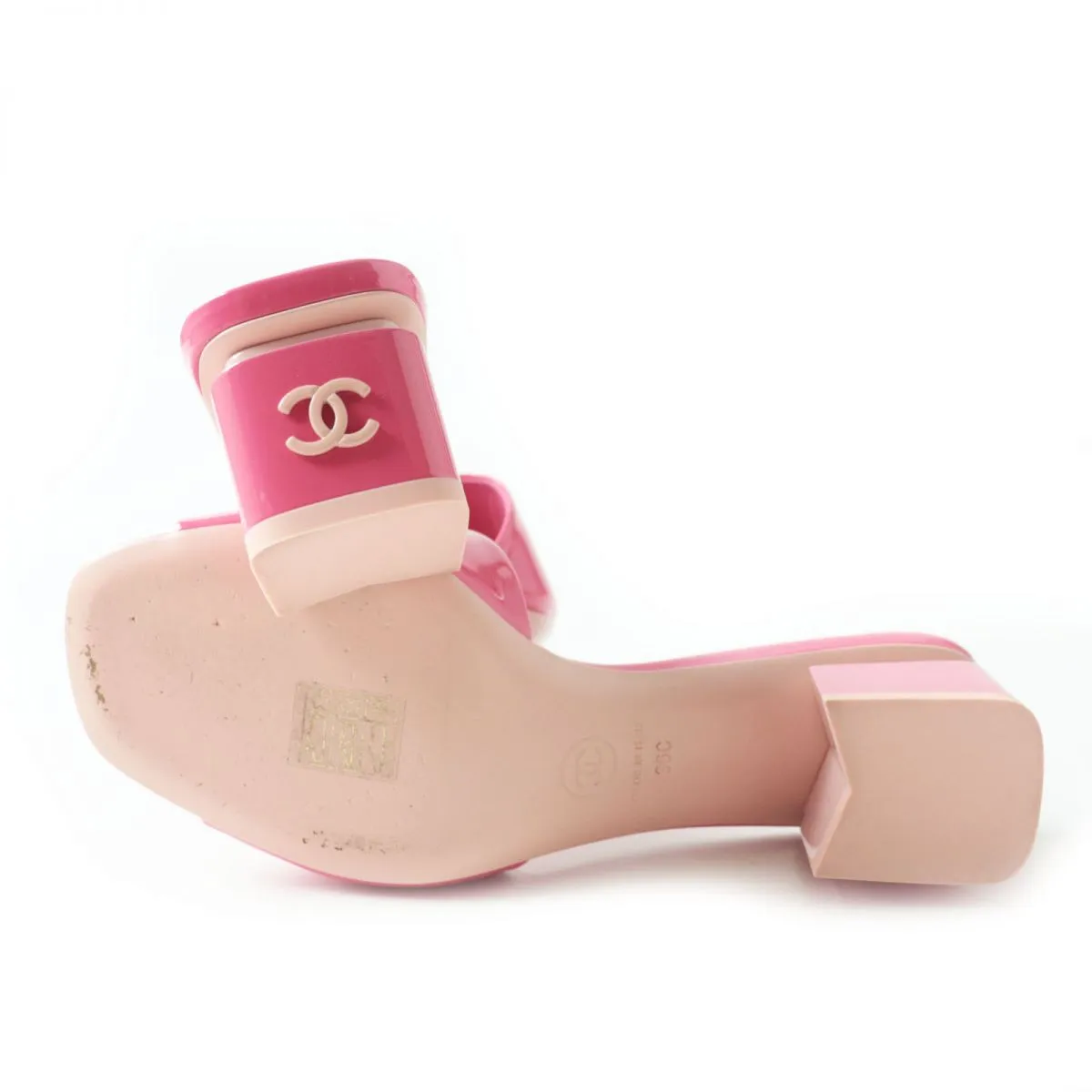 CHANEL Sandals Patent leather Dark pink x light pink 36