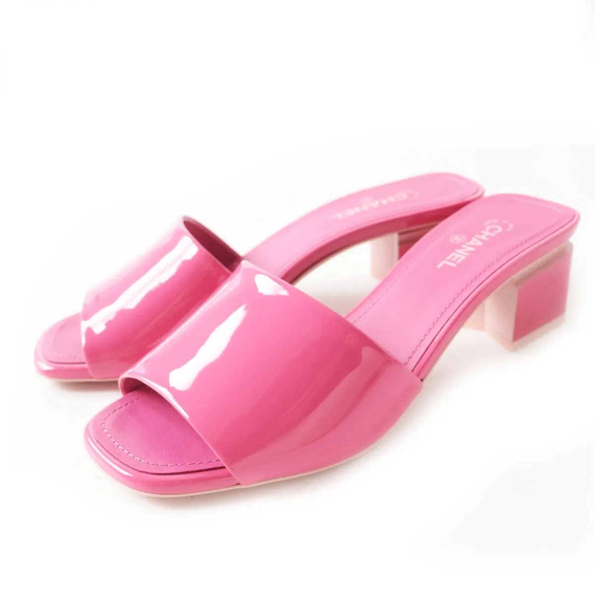 CHANEL Sandals Patent leather Dark pink x light pink 36
