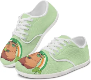 chaqlin Green Leaves Tennis Sneakers Women Wide Non Slip Casual Walking Shoes Comfortable Flat Barefoot Shoes Lace Up Sneaker