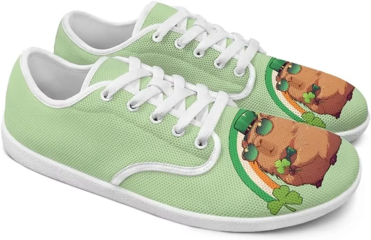chaqlin Green Leaves Tennis Sneakers Women Wide Non Slip Casual Walking Shoes Comfortable Flat Barefoot Shoes Lace Up Sneaker