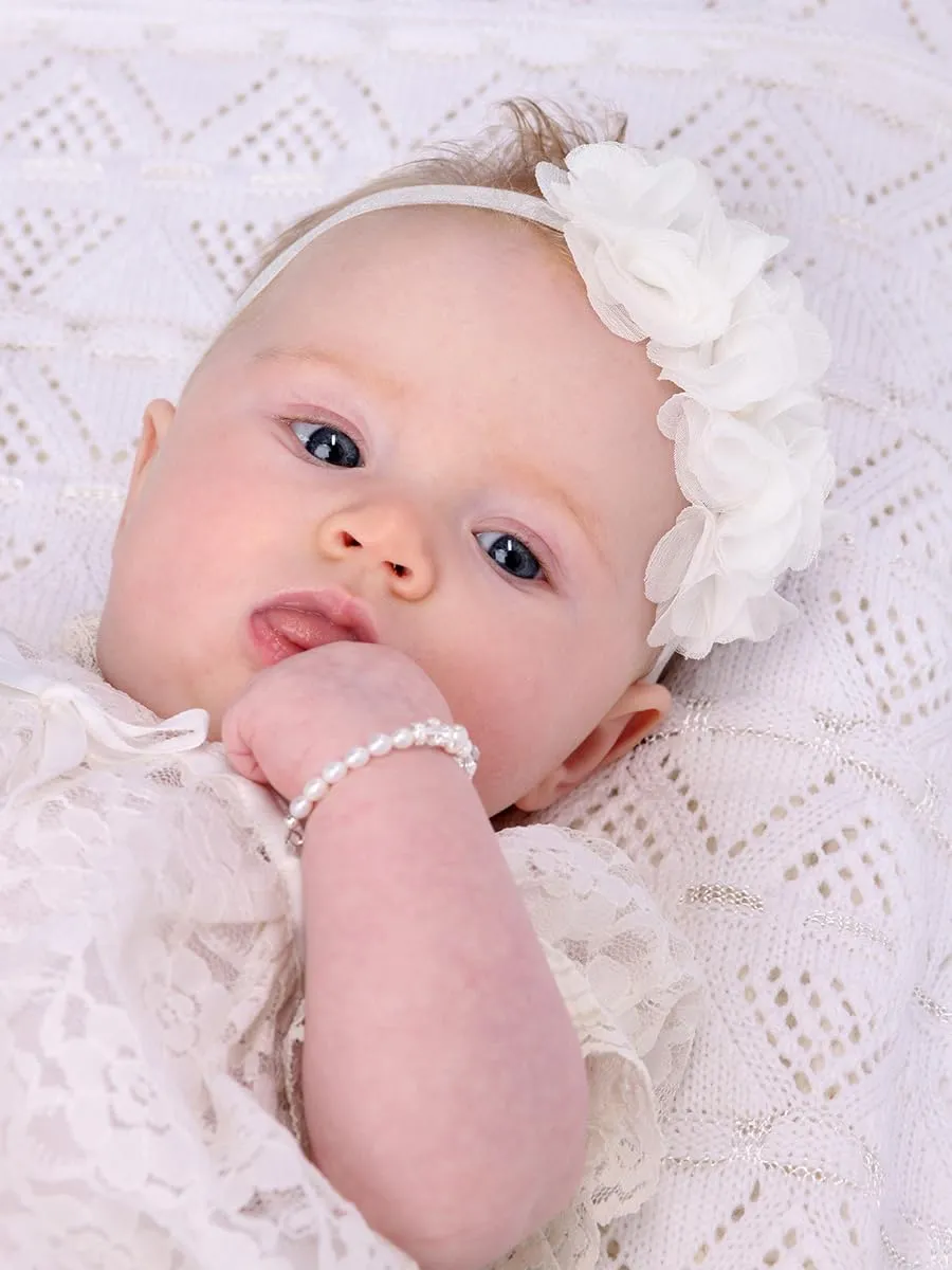 Cherished Moments Baby Baptism Shoe with Lace in Light Ivory with Headband, Gift for Christening or Dedication for Baby Girl (Sizes 1)