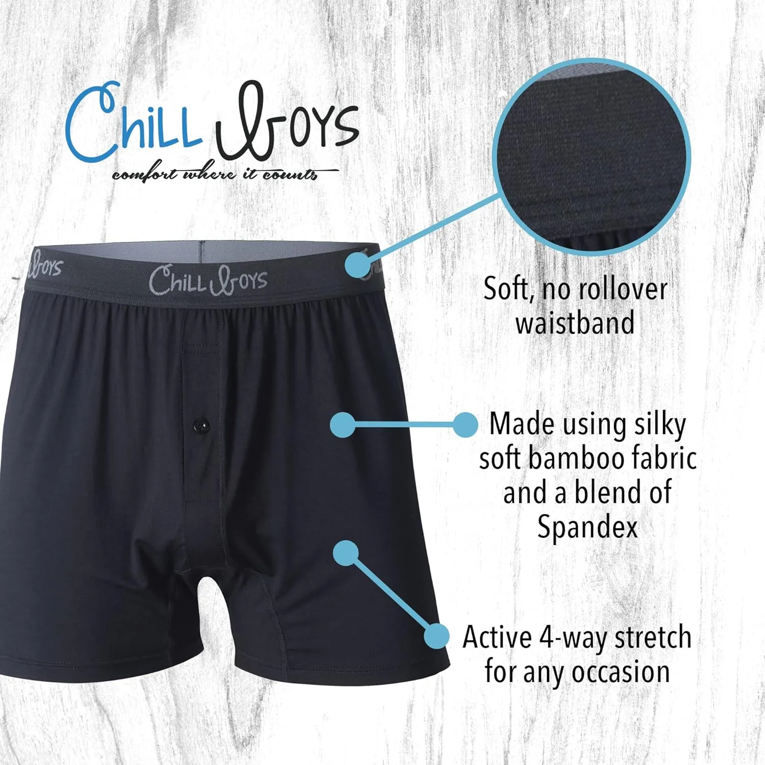Chill Boys Viscose from Bamboo Boxers for Men - Cool Comfortable, Soft Breathable Men's Underwear - Boxer Shorts
