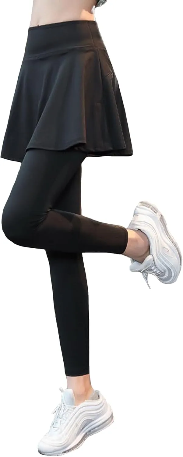 ChinFun Women's Sports Skirted Leggings Yoga Skirts Spandex Tights Athletic Tennis Skorts Gym Active Running Bottoms