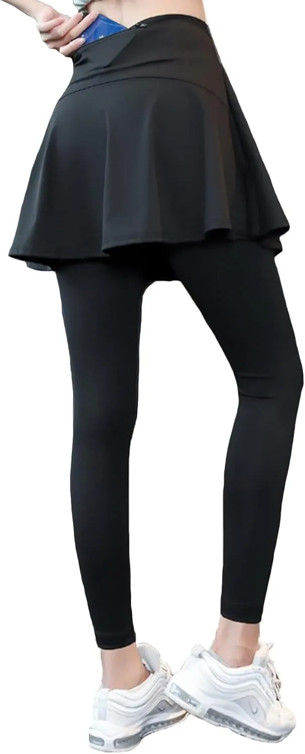 ChinFun Women's Sports Skirted Leggings Yoga Skirts Spandex Tights Athletic Tennis Skorts Gym Active Running Bottoms
