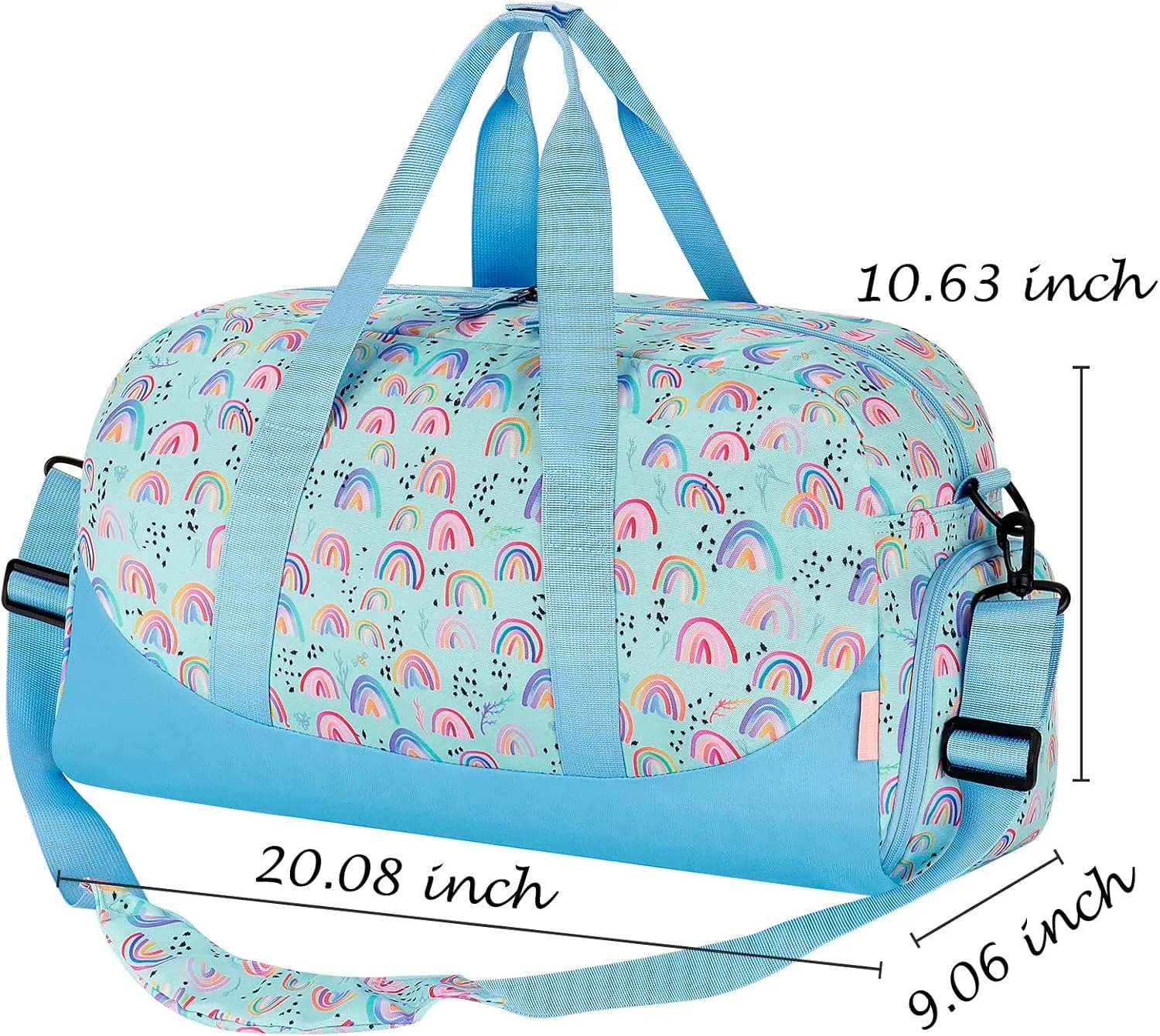 Choco Mocha Kids Duffle Bag Girls - Rainbow Weekender Overnight Bags for Girl Ages 9-12, Light Blue