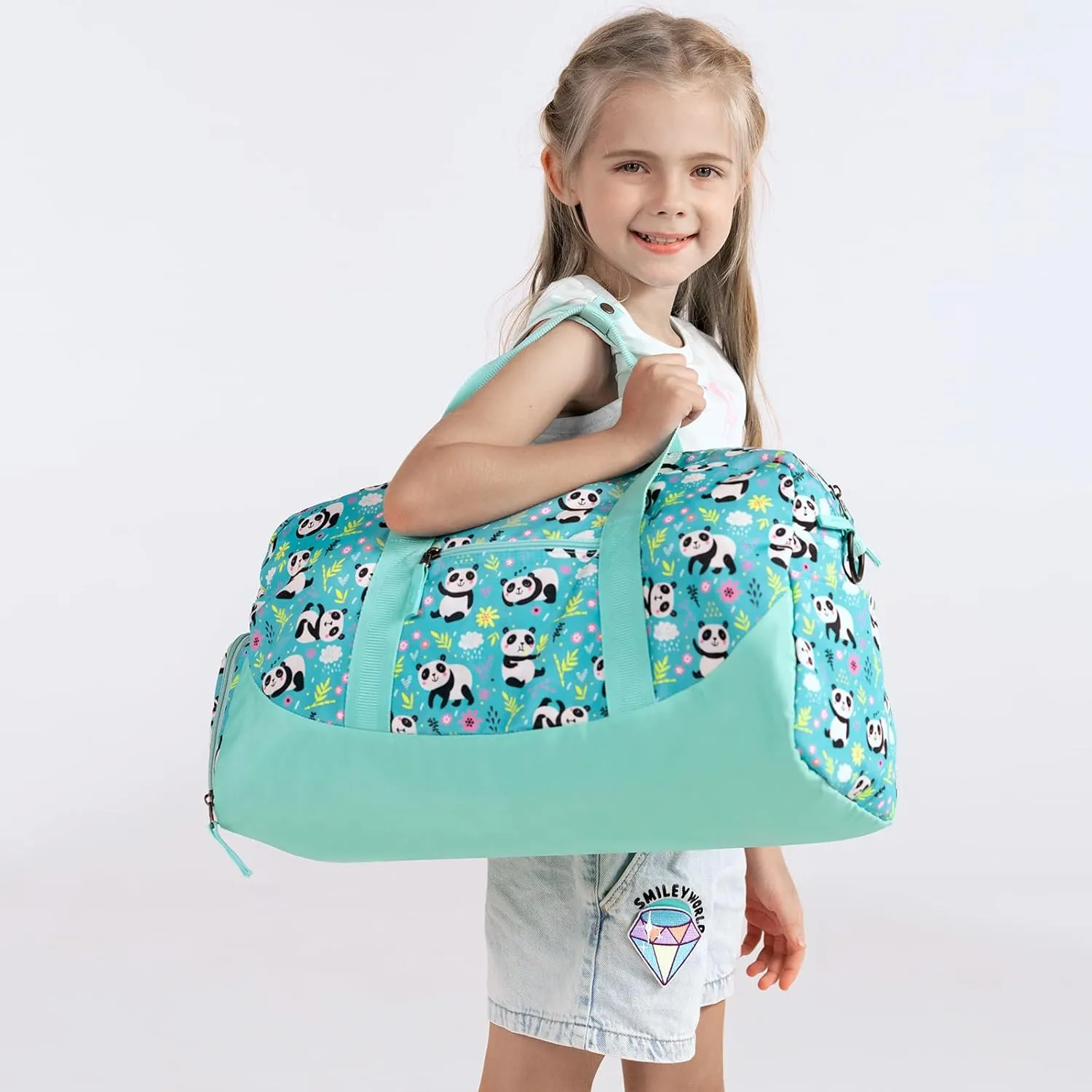 Choco Mocha Kids Duffle Bag Girls - Rainbow Weekender Overnight Bags for Girl Ages 9-12, Light Blue