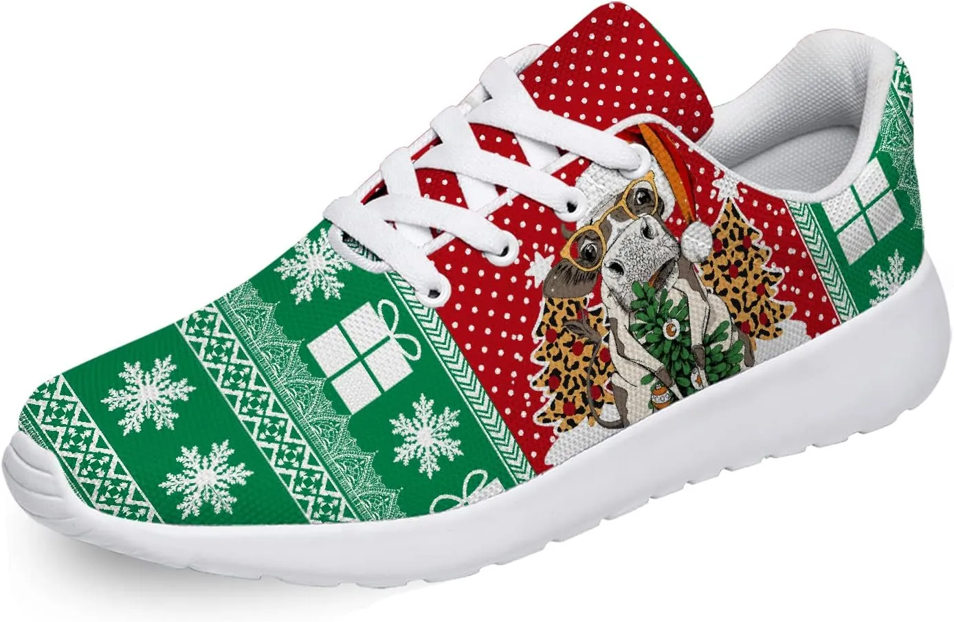 Christmas Themed Shoes Men Women Running Sneaker Tennis Walking Shoes Green Red Christmas Cow Print Shoes Gifts for Big Broghter,US Size 8 Women/6 Men
