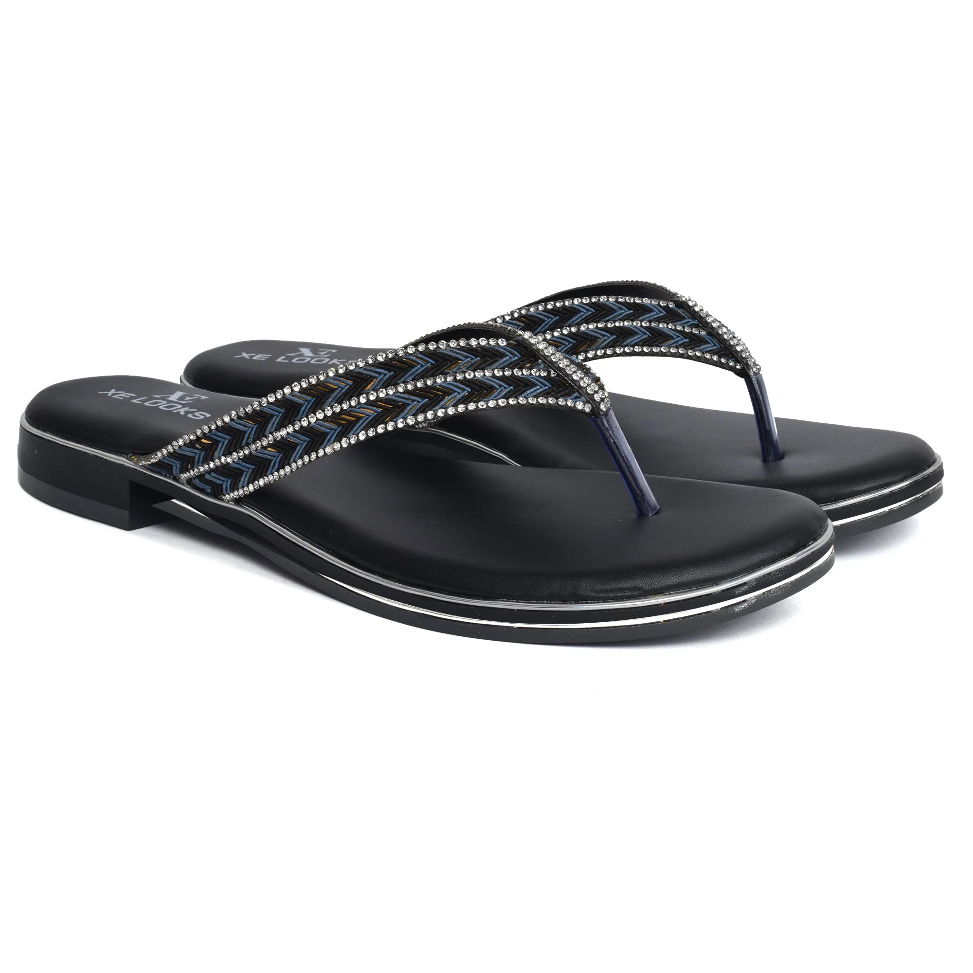Classic & Graceful Siroski Design Comfortable Fashion Flat Slippers