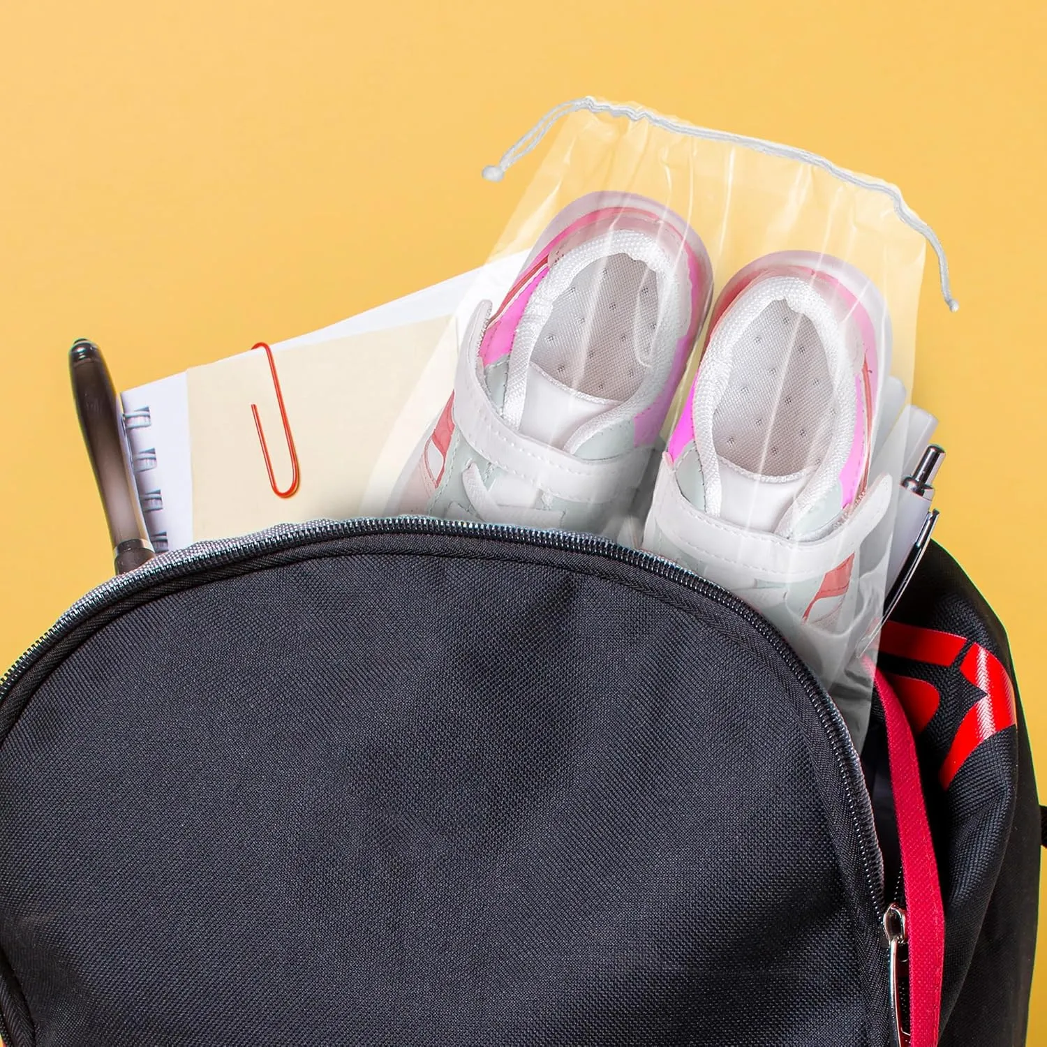 Clear Drawstring Bag, 8 x 10 Inches. 100 Pack Clear Plastic Drawstring Bags. 2 Mil Double Drawstring Clear Plastic Bags. Waterproof Clear Drawstring Bags for Goodies, Travel Essentials