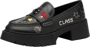 Coach Women's Leah Platform Loafer with Sketch Print, Charcoal/Black, 8.5