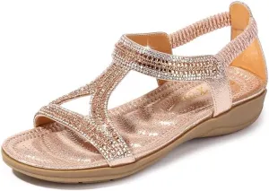 Comfortable Summer Women Sandals Rhinestone Fashion Casual Flat Shoes Bohemian Style Beach Shoes