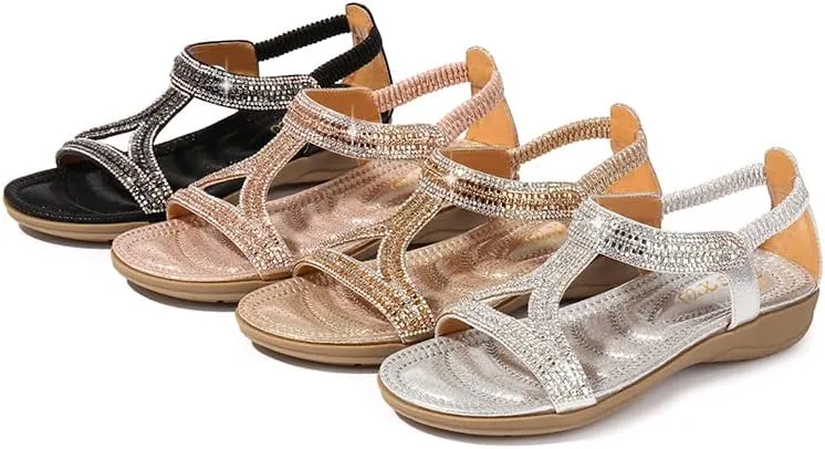 Comfortable Summer Women Sandals Rhinestone Fashion Casual Flat Shoes Bohemian Style Beach Shoes
