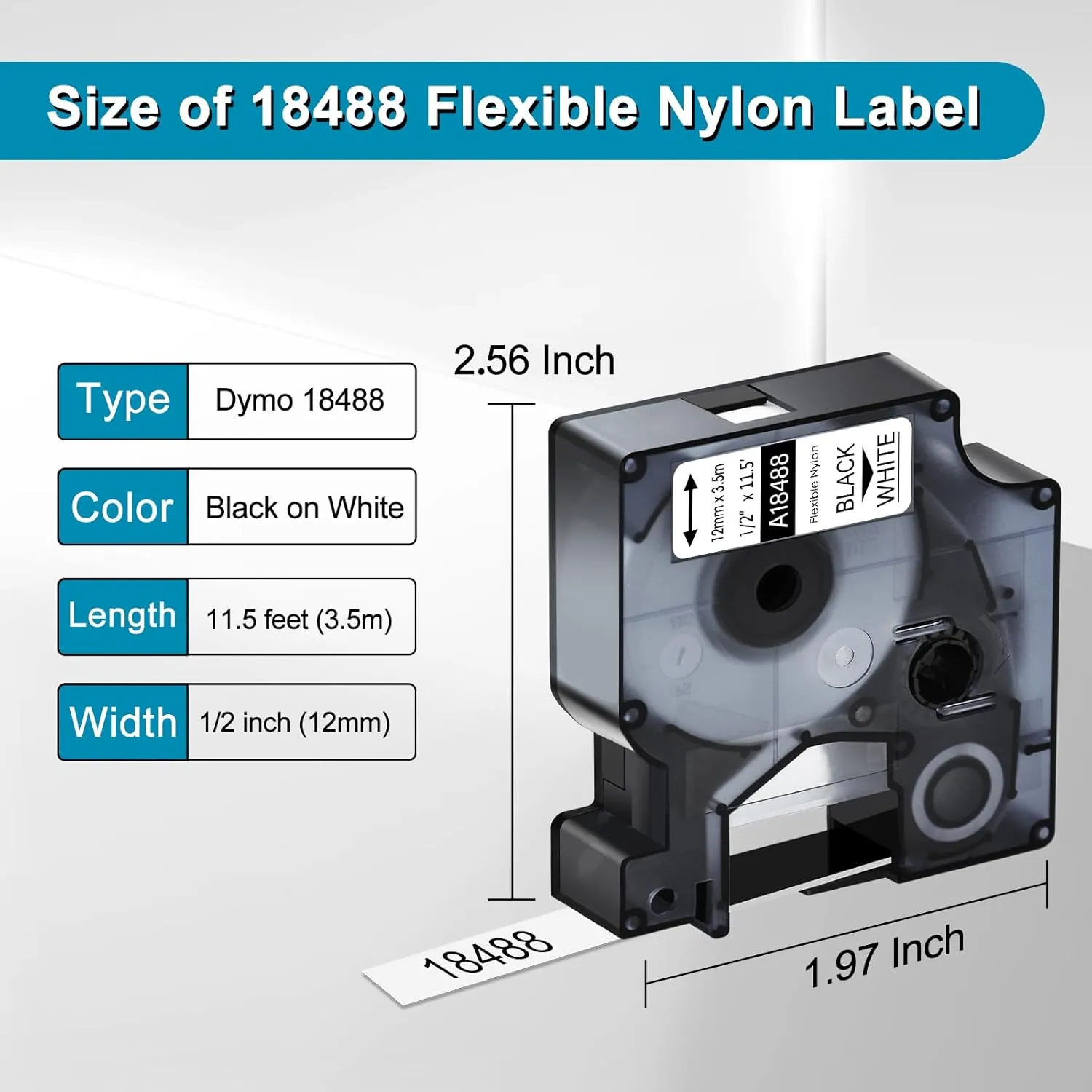 Compatible for DYMO 18489 Flexible Nylon Label Tapes Black on White 3/4" x 11.5' (19mm x 3.5m) Work with Rhino 4200 5000 5200 6000 Industrial Label Makers, (5-Pack)