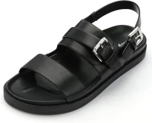 CosyFever Women's Black Slip On Flat Footbed Sandals Adjustable Back Strap Comfortable Walking Shoes for Casual Outfits Summer Work - 11 B(M) US