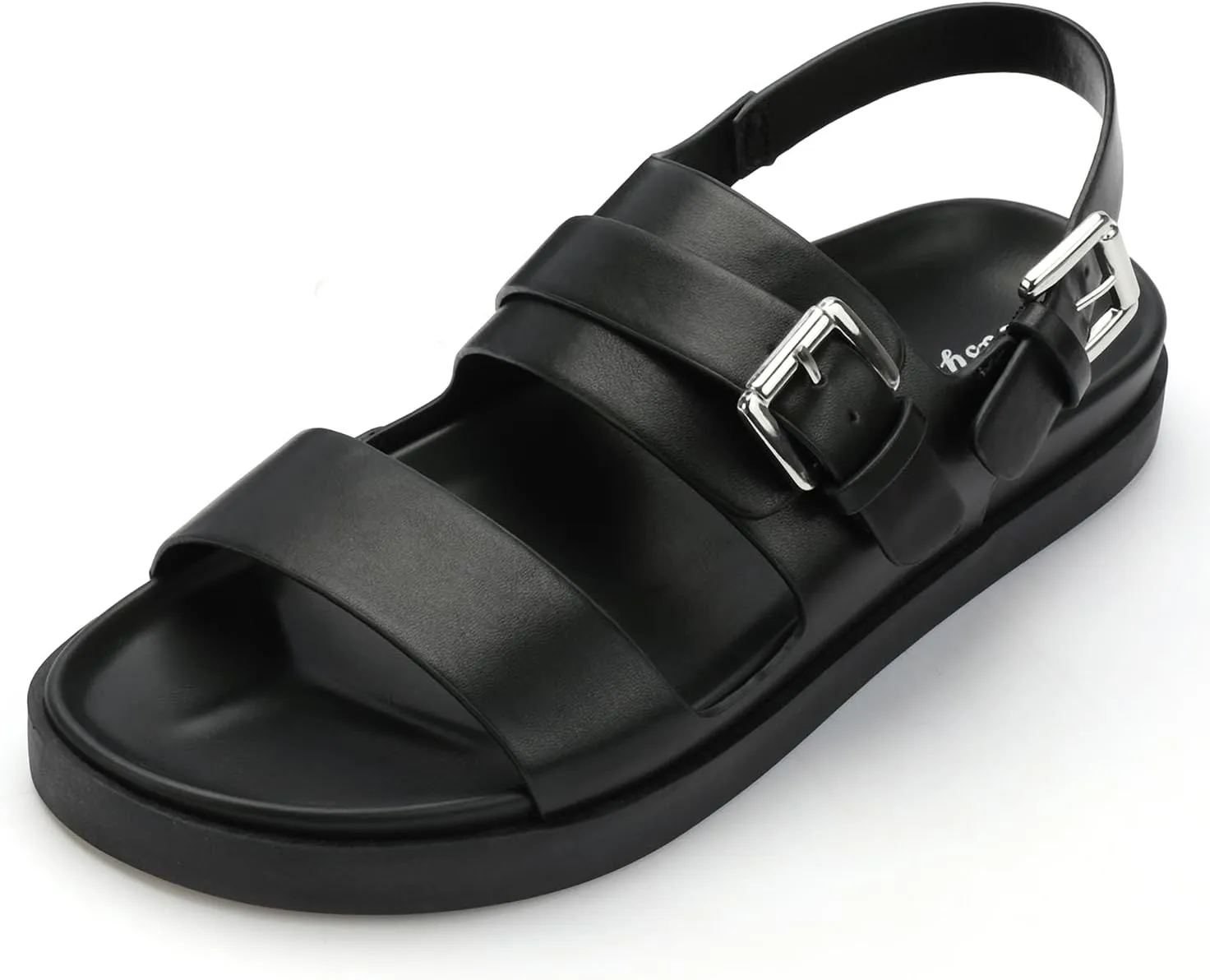CosyFever Women's Black Slip On Flat Footbed Sandals Adjustable Back Strap Comfortable Walking Shoes for Casual Outfits Summer Work - 11 B(M) US