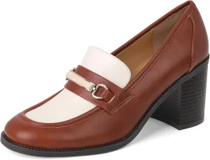 CosyFever Women's Loafer Pumps 3 Inch Block Chunky Heel Slip On Trendy Office Work Business Shoes for Dressy Casual Formal