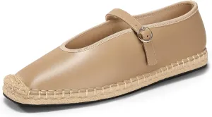 Coutgo Womens Espadrilles Mary Jane Flats Closed Sqaure Toe Mesh Ballet Flats Comfortable Dress Shoes