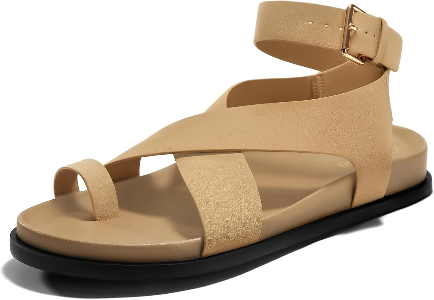 Coutgo Womens Flat Thong Sandals Beach Criss Cross Ankle Buckle Strap Comfortable Footbed Summer Sandal