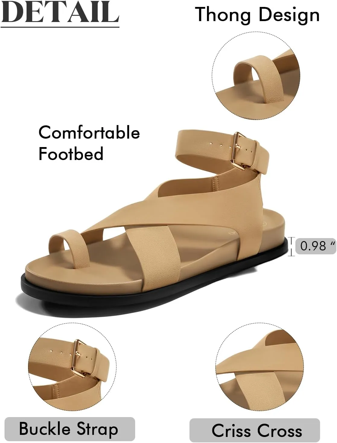 Coutgo Womens Flat Thong Sandals Beach Criss Cross Ankle Buckle Strap Comfortable Footbed Summer Sandal
