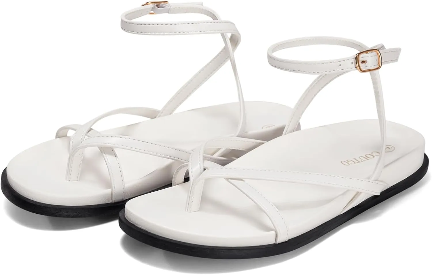 Coutgo Womens Strappy Flat Sandals Comfortable Flip Flop Footbed Sandals Ankle Strap Summer Beach Shoes