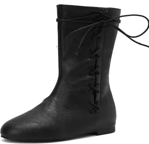 Cozivwaiy Women Vintage Flats Short Boots Lace up Comfortable Boots Round Toe Pirate Cosplay