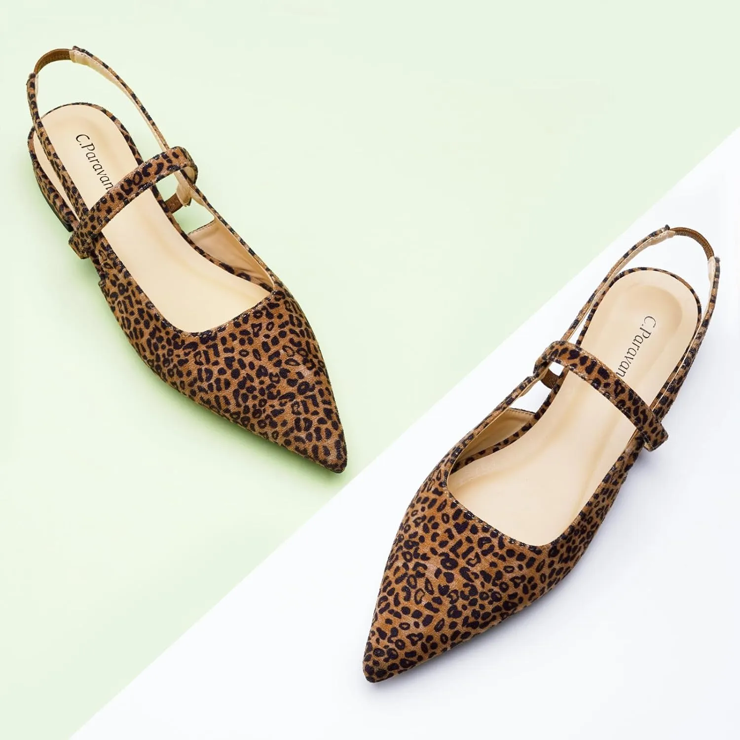 C.Paravano Women's Slingback Flats & Heels - Pointed Toe, Ankle Strap, Comfortable Leather Dress Shoes