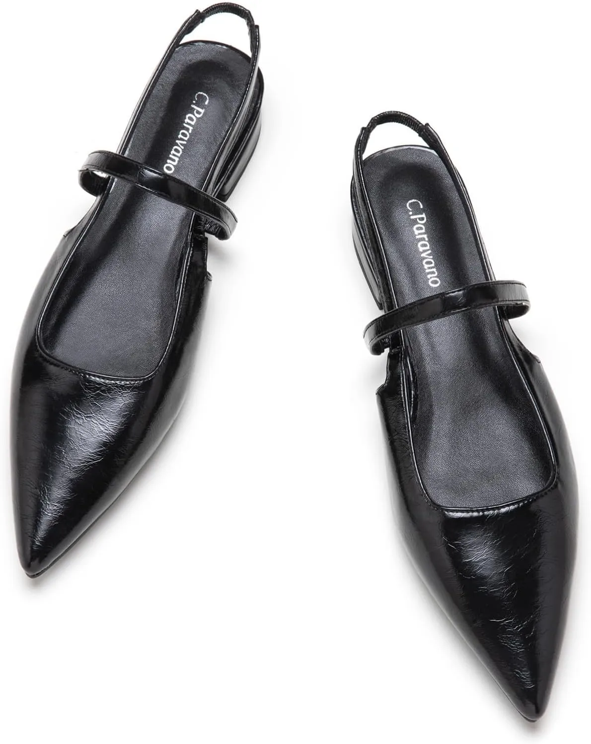 C.Paravano Women's Slingback Flats & Heels - Pointed Toe, Ankle Strap, Comfortable Leather Dress Shoes