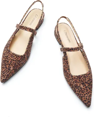 C.Paravano Women's Slingback Flats & Heels - Pointed Toe, Ankle Strap, Comfortable Leather Dress Shoes