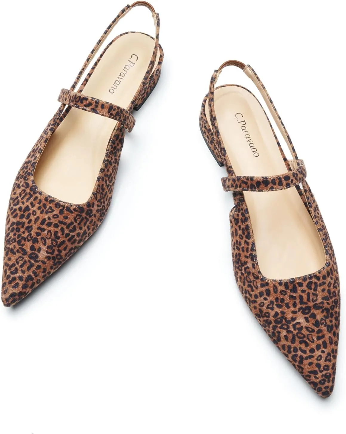 C.Paravano Women's Slingback Flats & Heels - Pointed Toe, Ankle Strap, Comfortable Leather Dress Shoes