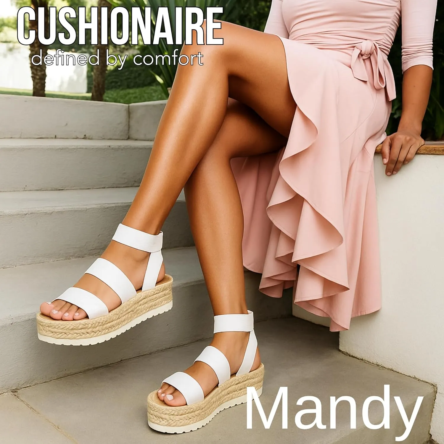 CUSHIONAIRE Women's Mandy Cork Espadrille Platform Sandal - Strappy Wedge with Arch Support,