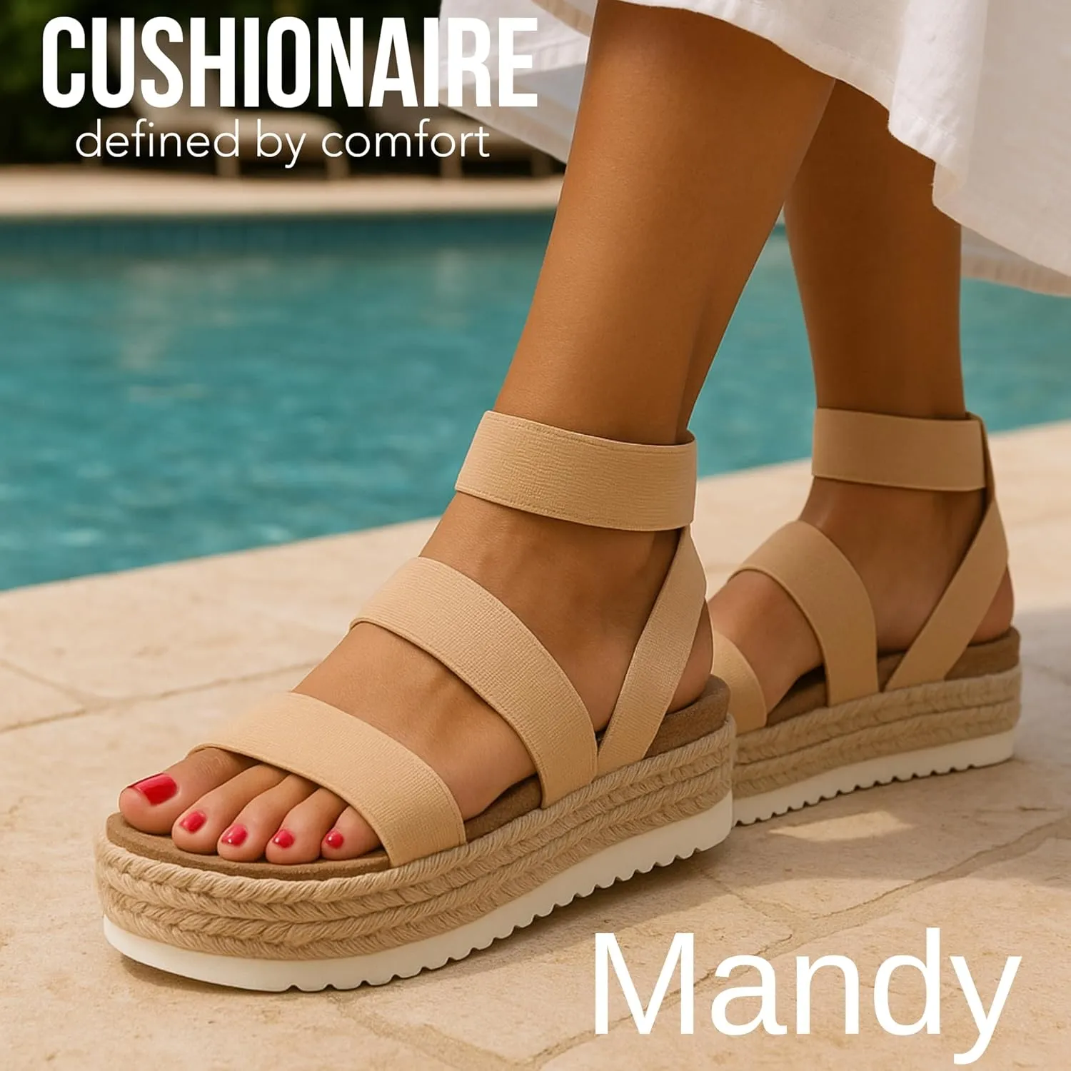 CUSHIONAIRE Women's Mandy Cork Espadrille Platform Sandal - Strappy Wedge with Arch Support,
