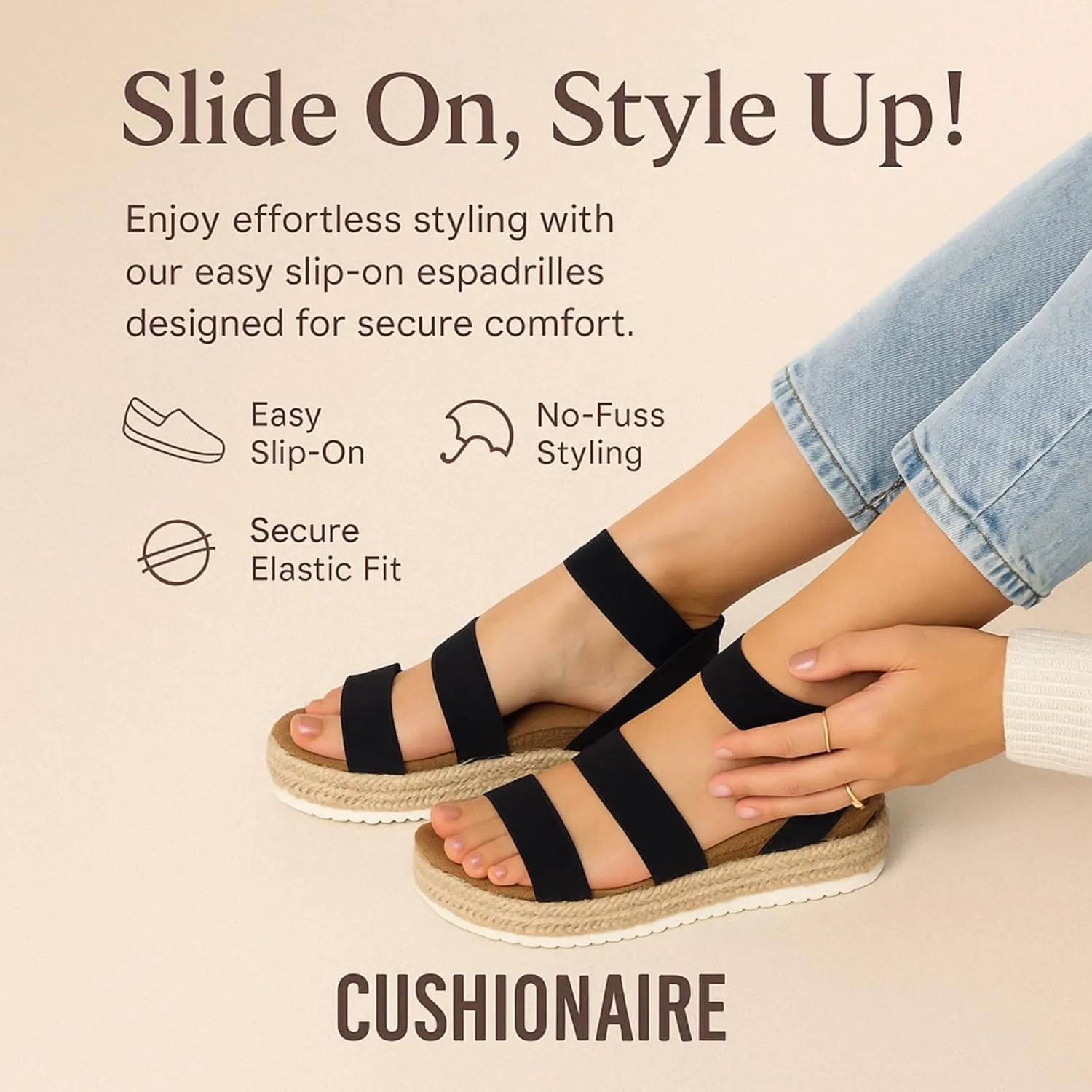 CUSHIONAIRE Women's Mandy Cork Espadrille Platform Sandal - Strappy Wedge with Arch Support,