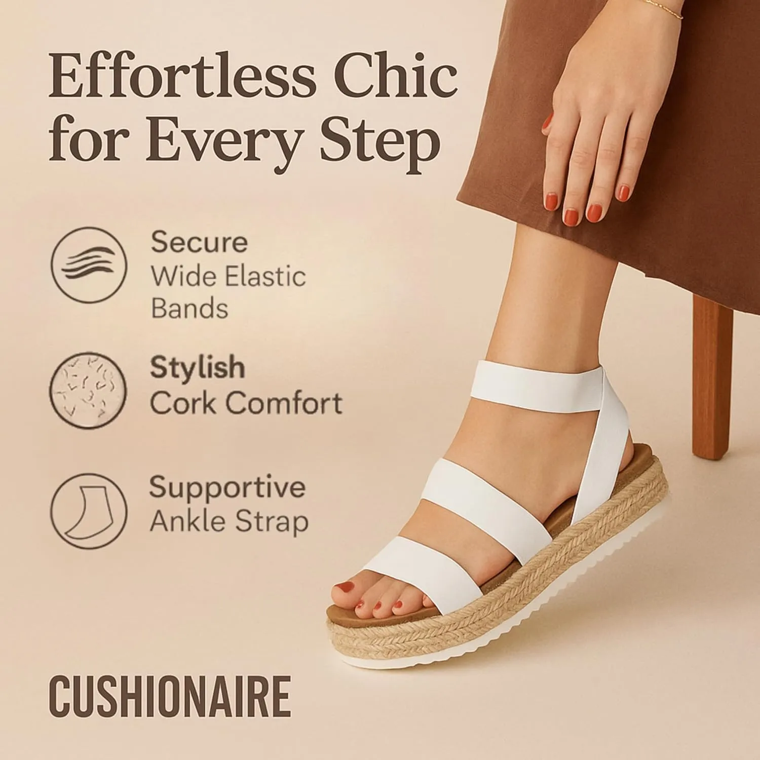 CUSHIONAIRE Women's Mandy Cork Espadrille Platform Sandal - Strappy Wedge with Arch Support,