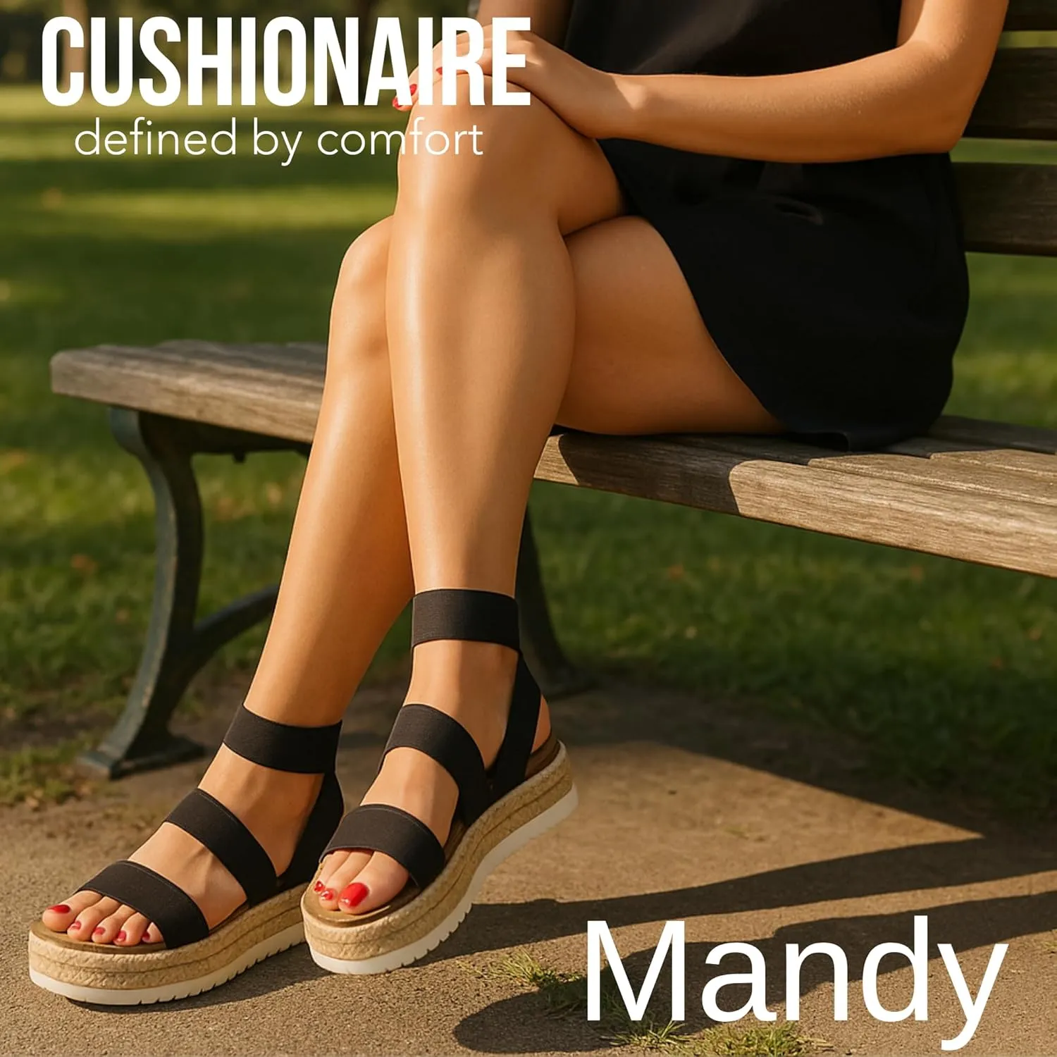 CUSHIONAIRE Women's Mandy Cork Espadrille Platform Sandal - Strappy Wedge with Arch Support,