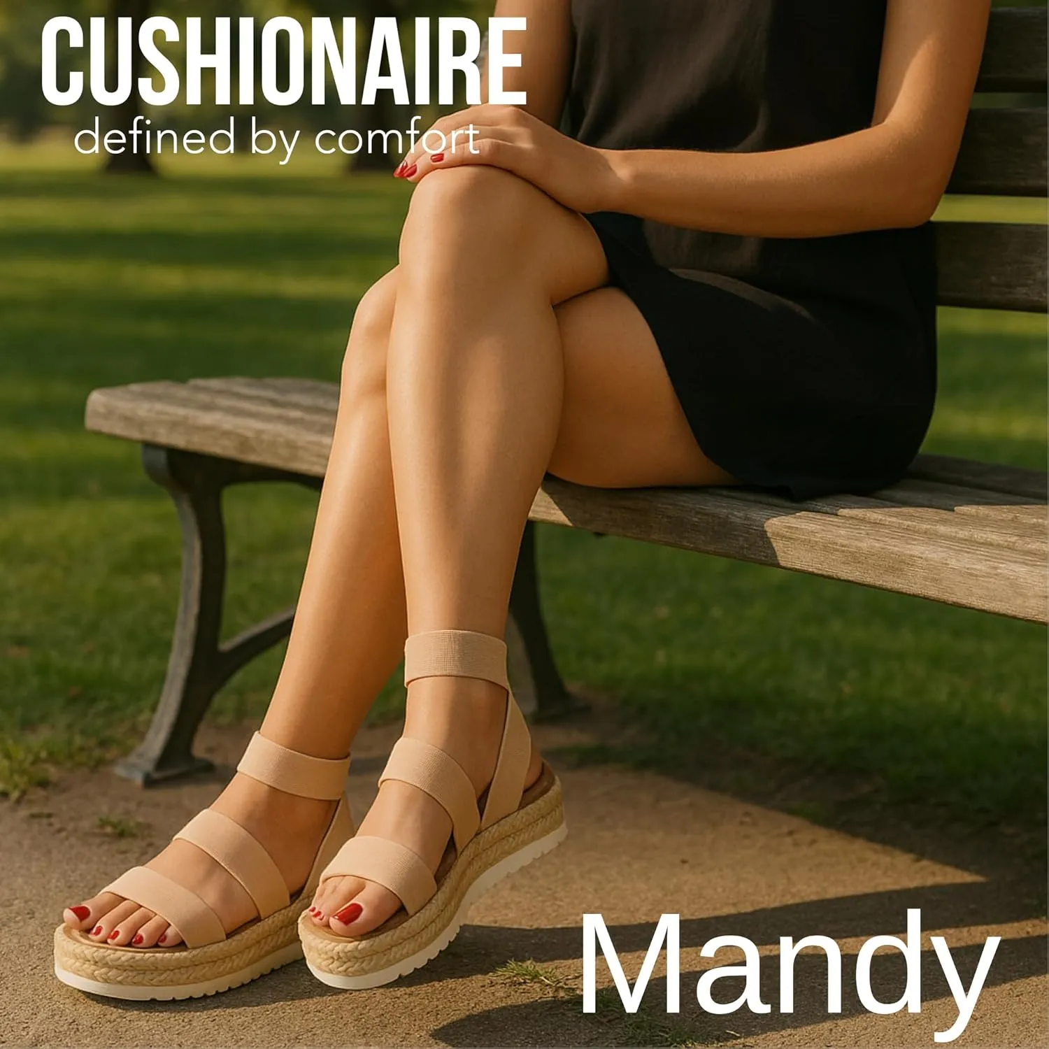 CUSHIONAIRE Women's Mandy Cork Espadrille Platform Sandal - Strappy Wedge with Arch Support,
