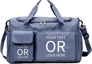 Custom Duffle Bag for Men and Women. Personalize with your Text and Logo (Light Blue - Custom Text and Logo)