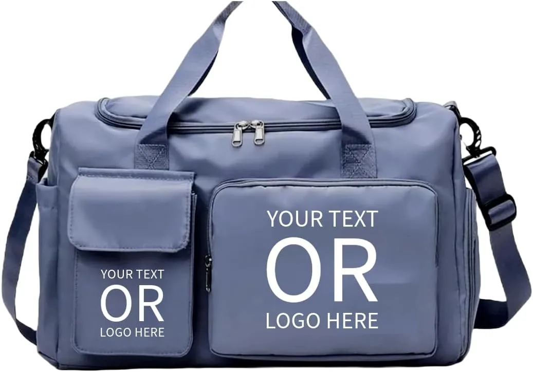 Custom Duffle Bag for Men and Women. Personalize with your Text and Logo (Light Blue - Custom Text and Logo)