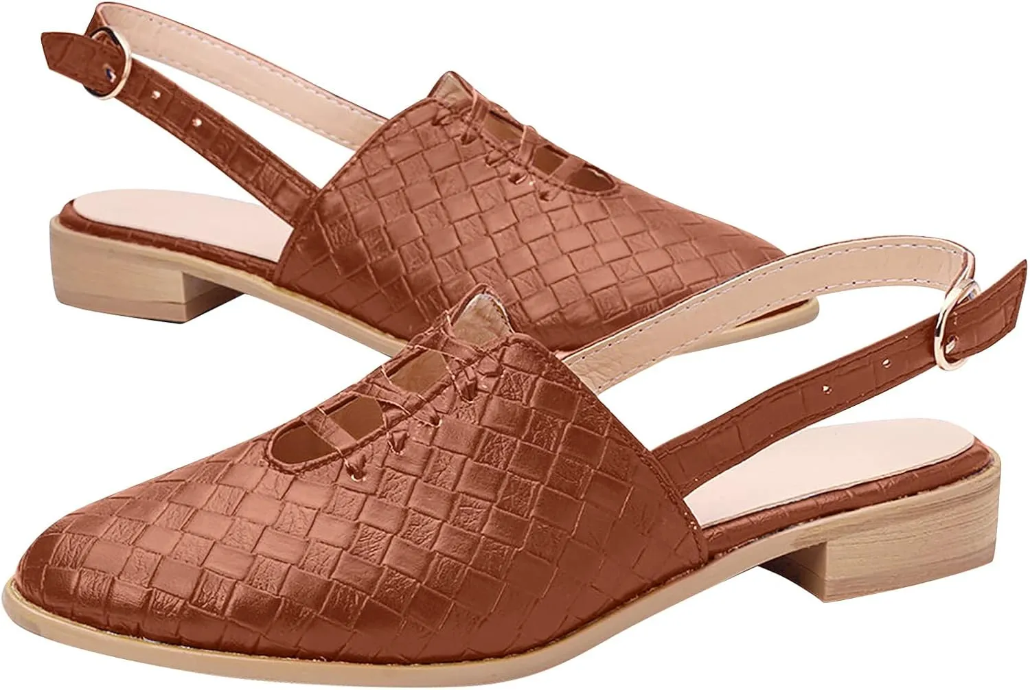 Cutout Sandal for Women Fashion Pointed Toe Closed Toe Weave Strap Buckle Casual Flat Sandalias Summer Comfortable Low Heel Slides Mules Shoes