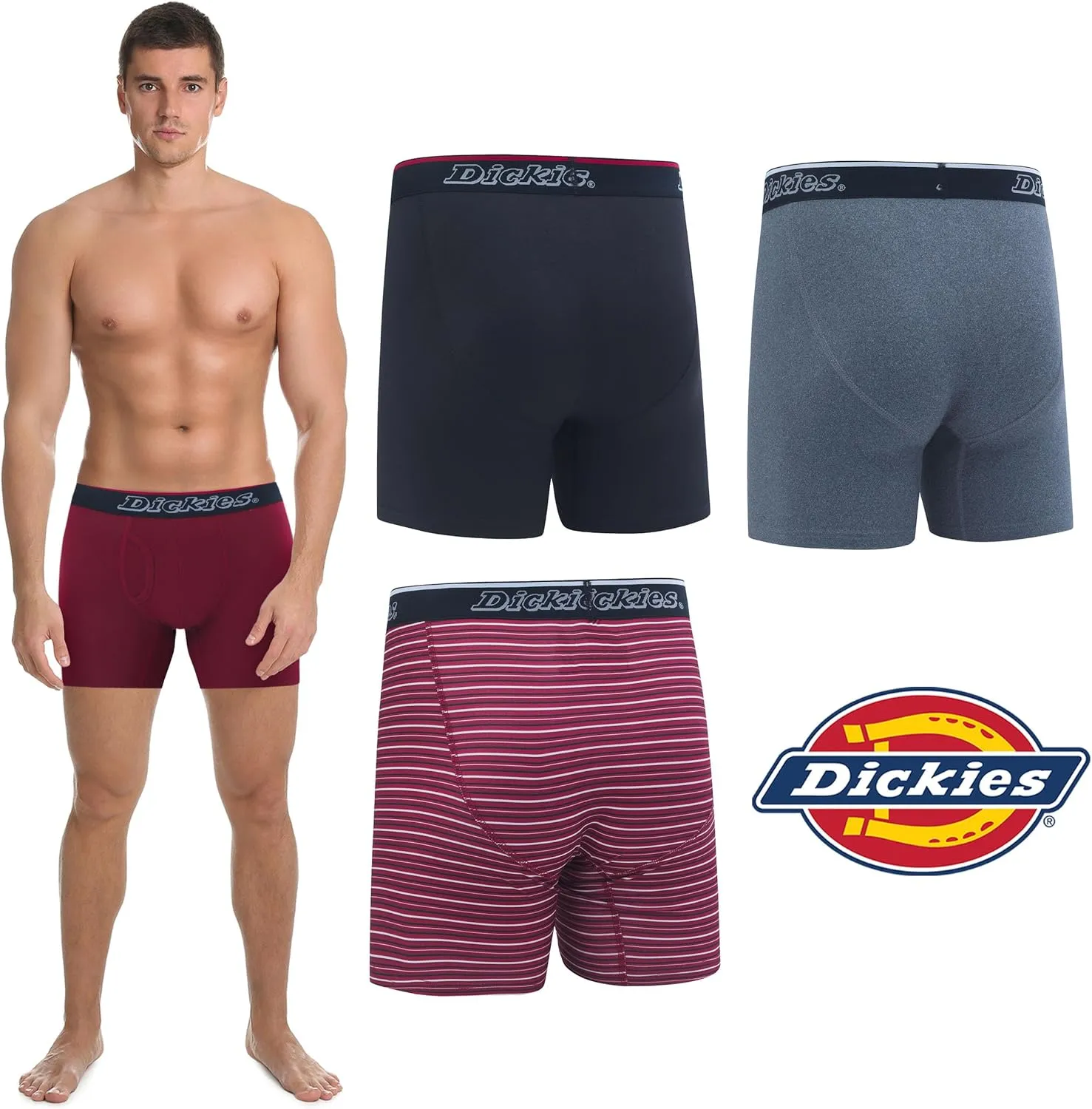 Dickies Mens Underwear 4 Pack Microfiber boxer briefs for men